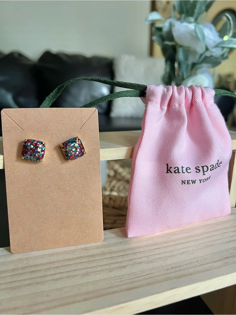 kate spade Multicolor Glitter Square Stud Earrings♠️
